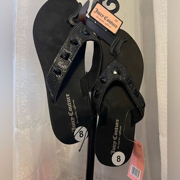 Juicy couture black platform wedge sandal/flii flop nwt gems crystal 8m - Picture 1 of 8